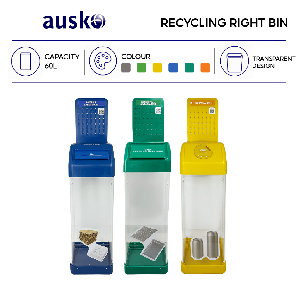 AUSKO | Recycle Right Bin | 60L | Open Top | Recycling Dustbin | Shopee ...