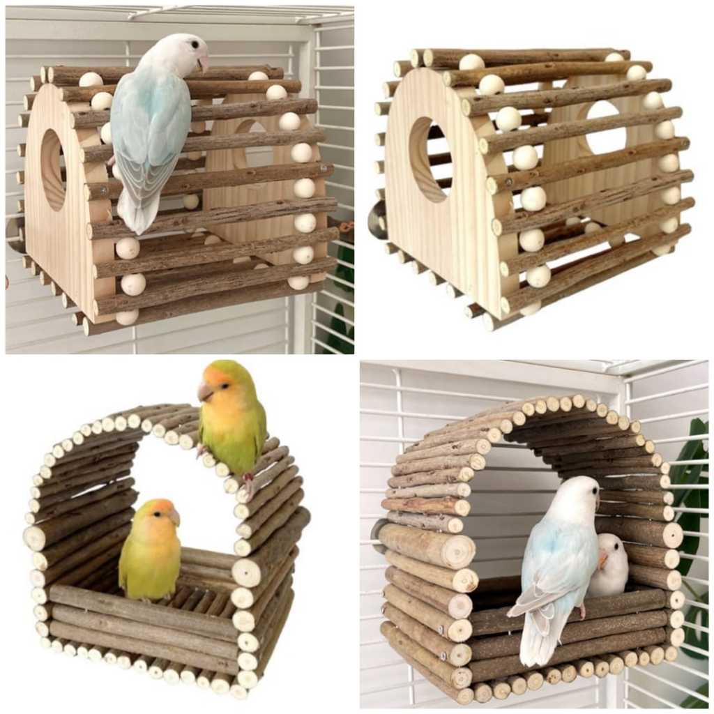 Parrot Wooden House | Cooling Bird Nest | Double Hole Branch Climbing ...
