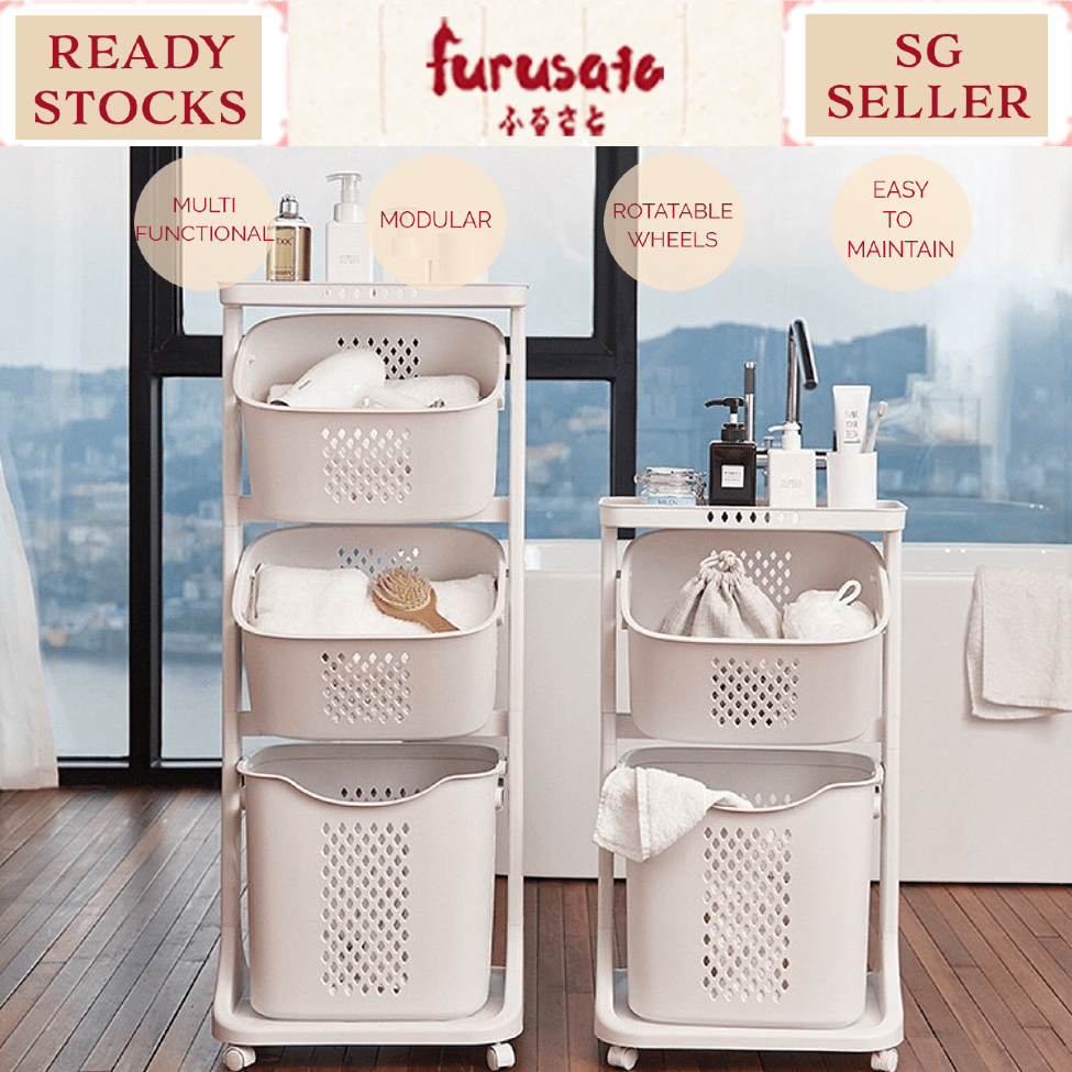 Laundry Basket Rack With Smooth Wheels Adjustable Bathroom Livingroom ...