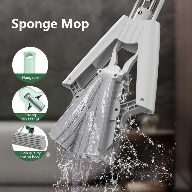 [SG Stock] Sponge Mop Portable Hand Wash Free Squeeze Mop Wet and Dry ...