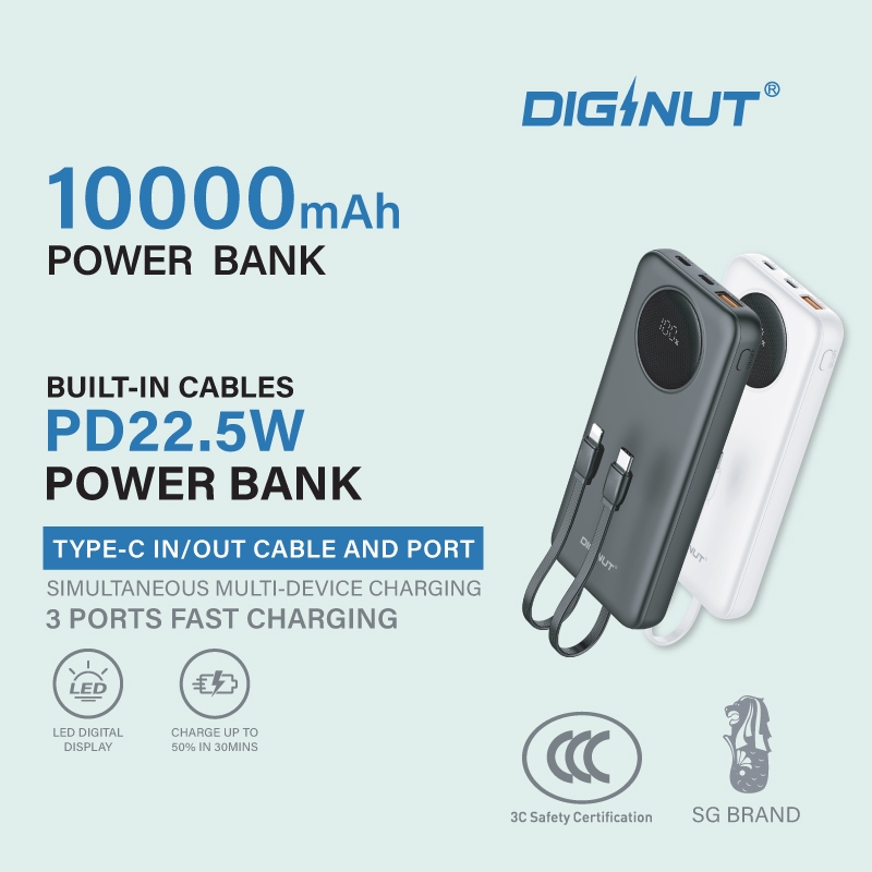 CCC Certificates】Diginut PX-11 10000mAh PD 22.5WPower Bank with