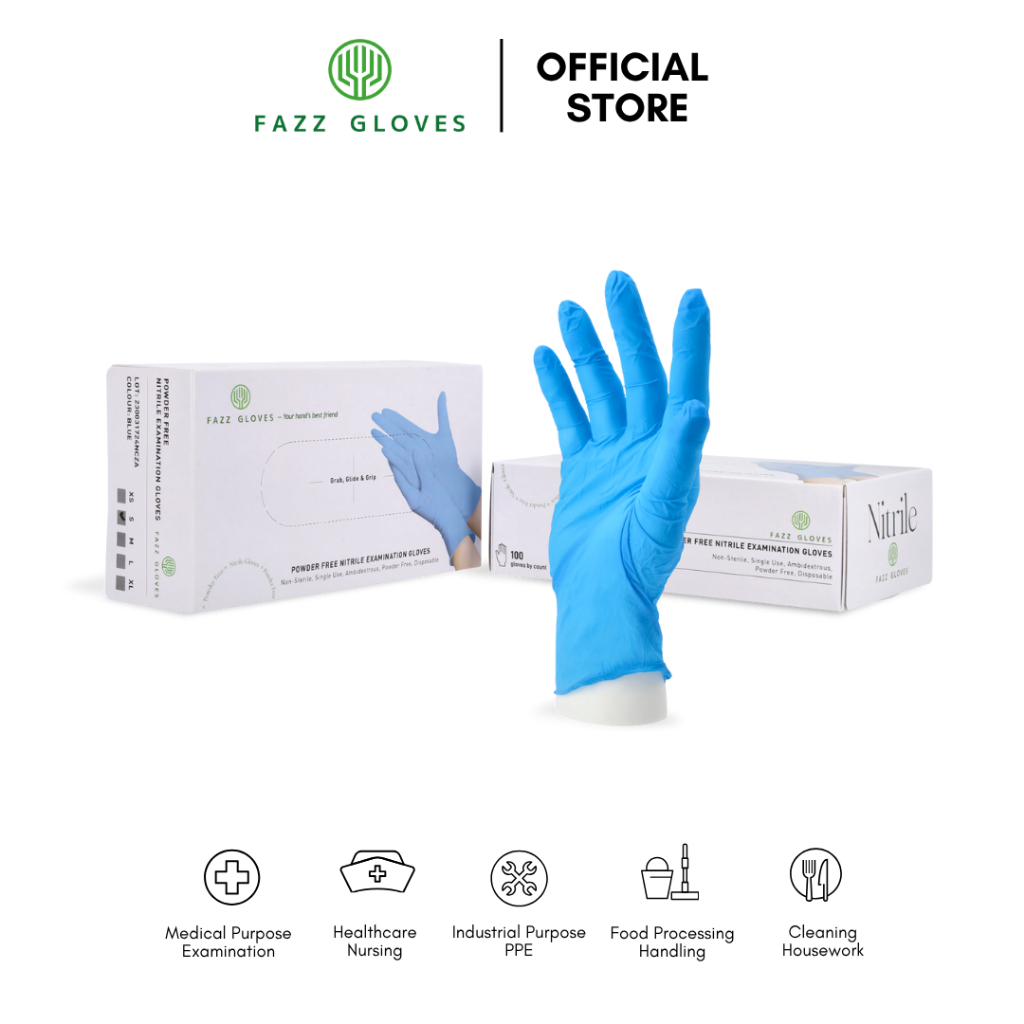 FAZZ GLOVES - Nitrile Powder Free Glove, Blue (100Pcs/Box) - Dental ...