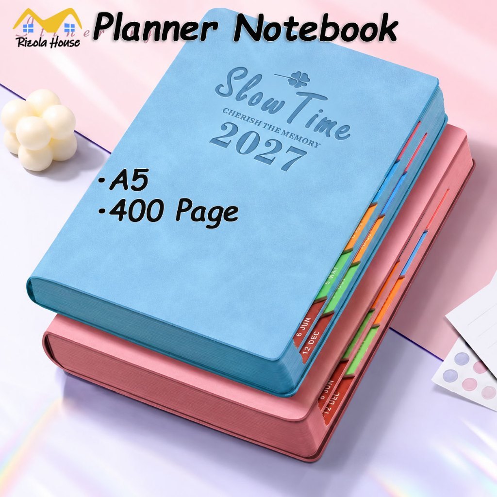 【SG】2027 A5 Planner Notebook 400 Page Notepad Journal Book PU Leather ...