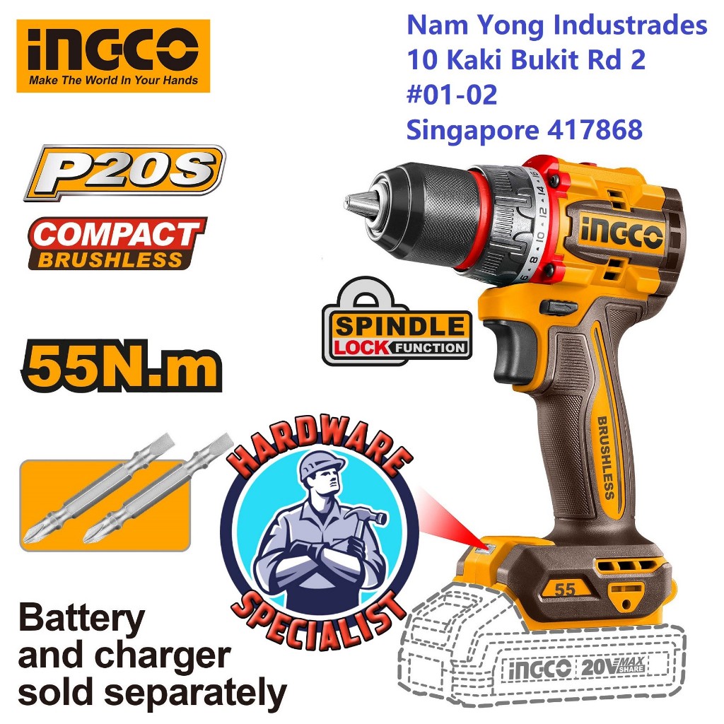 Ingco CDLI205581 20V Powerful Compact Brushless Cordless Drill