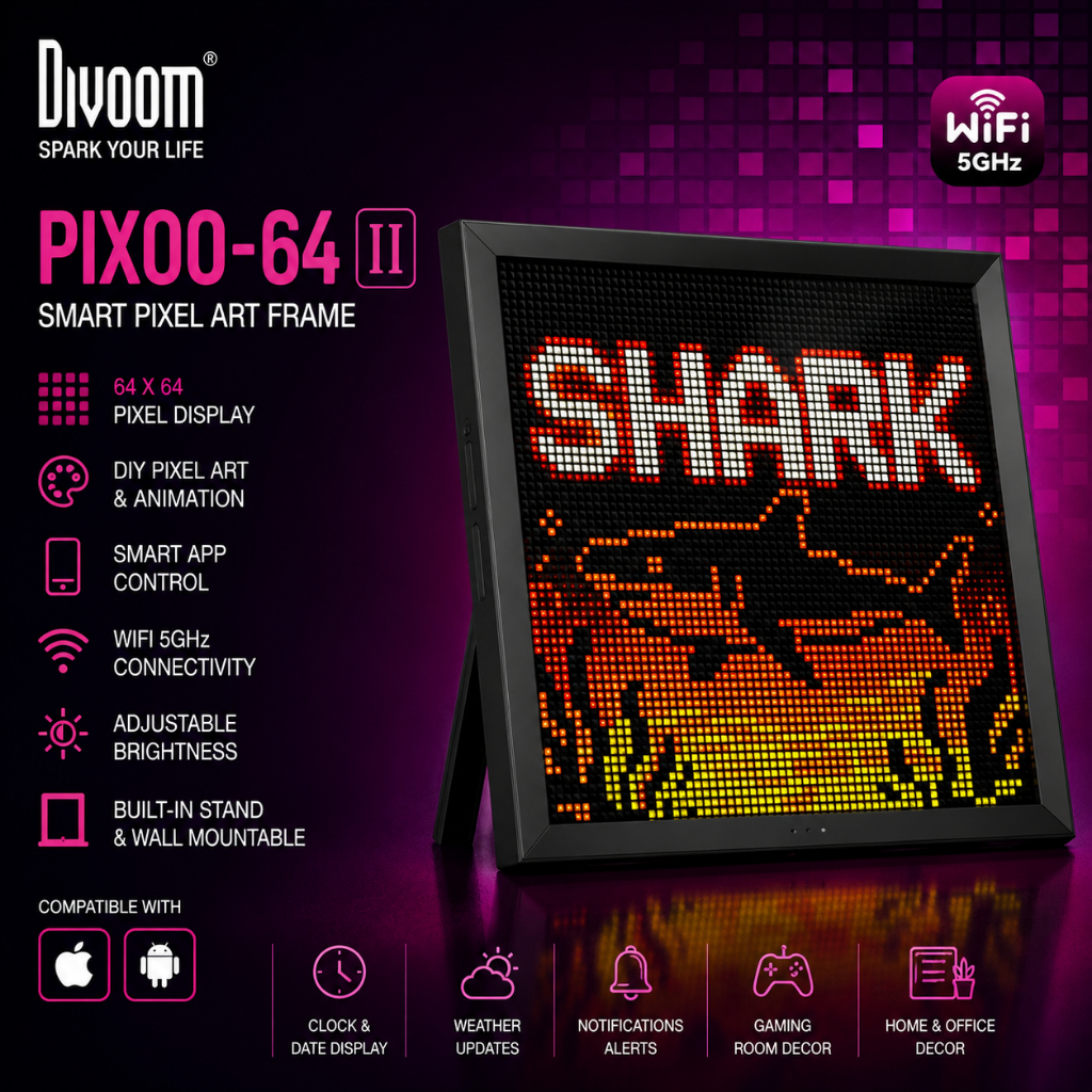 Divoom Pixoo-64 II WiFi Smart Pixel Art Display | 64×64 LED RGB