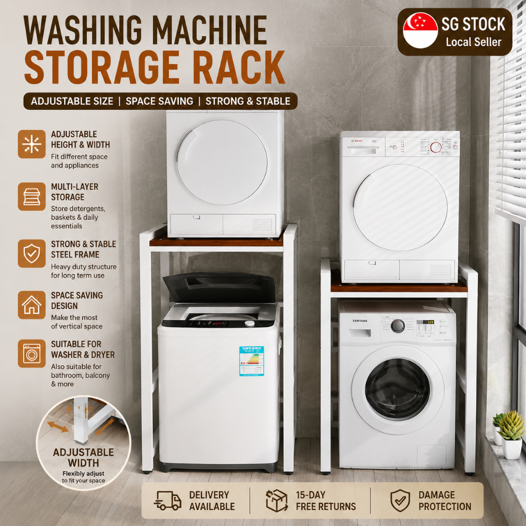 Washing Machine Rack Adjustable Height Steel Storage Shelf Over Washer ...