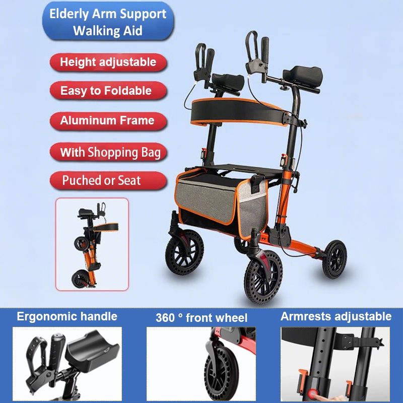 New Upgraded Walker with Seat - Stand Up Rollator, Arm Rests, Folding ...