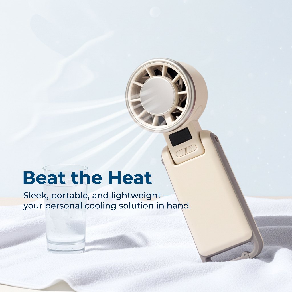 SOUNDTECH Rechargeable Handheld Fan With Cooling Pad | Shopee Singapore