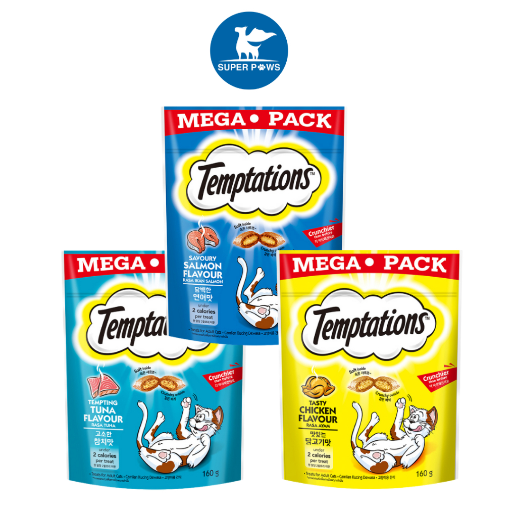 TEMPTATIONS Cat Treats Mega Pack 160g - Value Size Crunchy Soft Snack ...