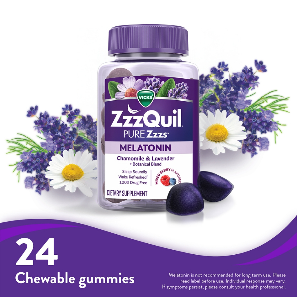 Vicks ZzzQuil Pure Zzzs Melatonin Sleep Aid Gummies Assorted (24s/48s ...