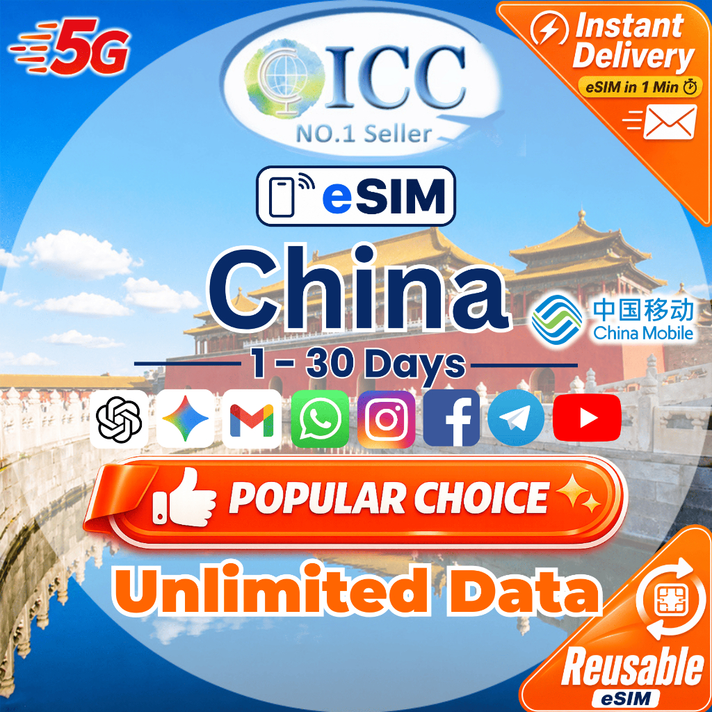 ICC eSIM China Mainland 1-30 Days 5G Unlimited Data|China Mobile ...