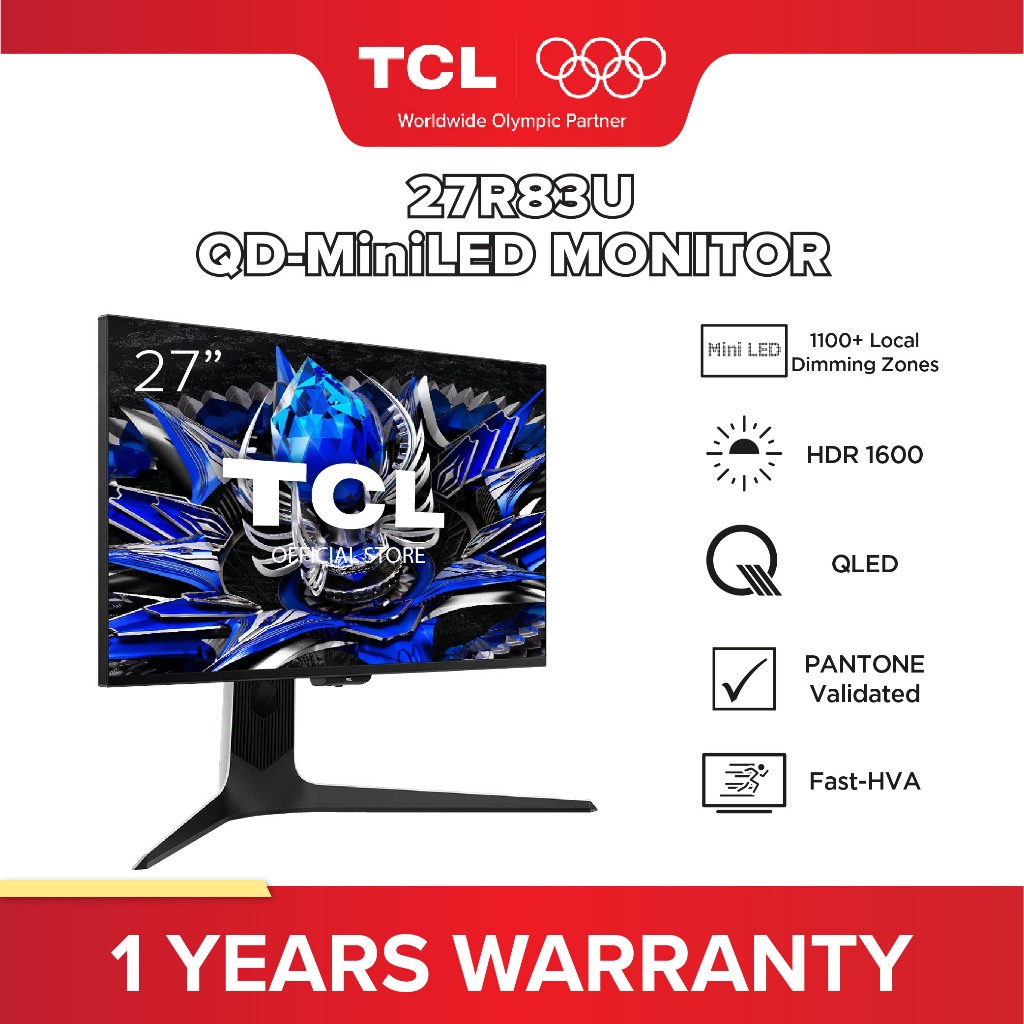 TCL QD-Mini LED Gaming Monitor 27R83U | HDR 1600 | 1100+ Local Dimming ...