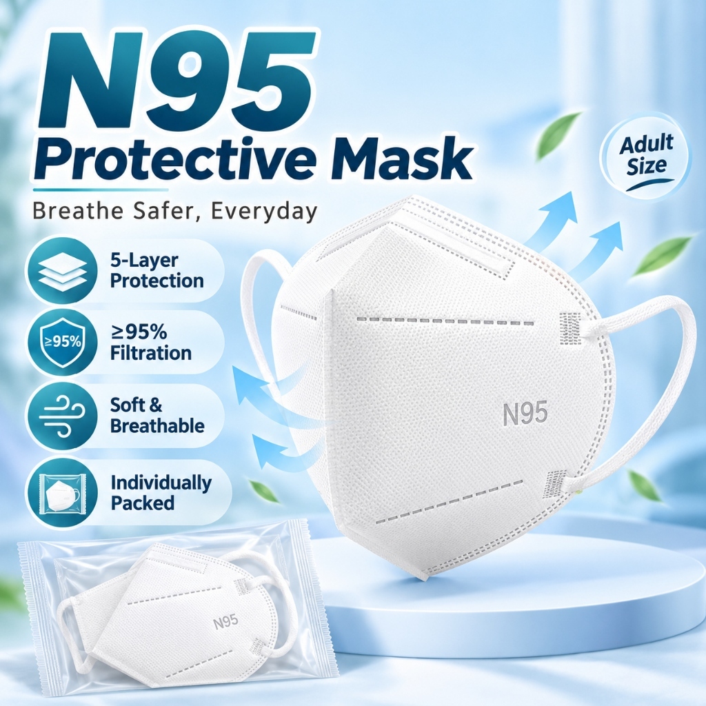 N95 Protective Face Mask 5-Ply Disposable Breathable Earloop Mask Adult ...