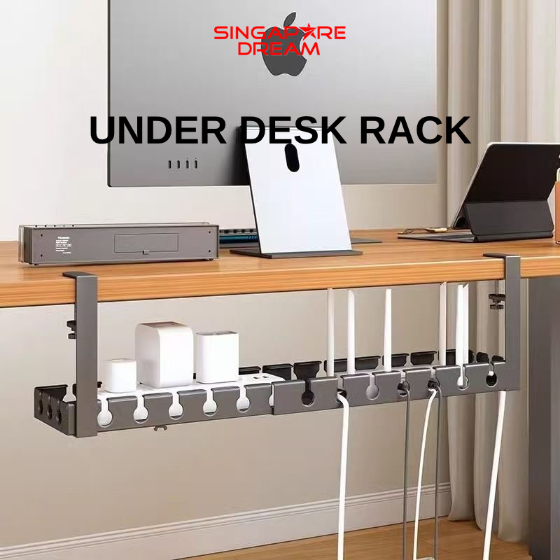 [Instock] Adjustable No Drill Under Desk Cable Organizer Rack ...