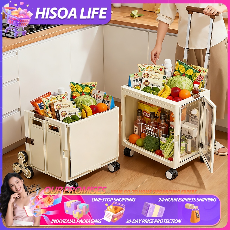 Hisoa Foldable Grocery Trolley Shopping Cart 360 Directional Rotatable ...