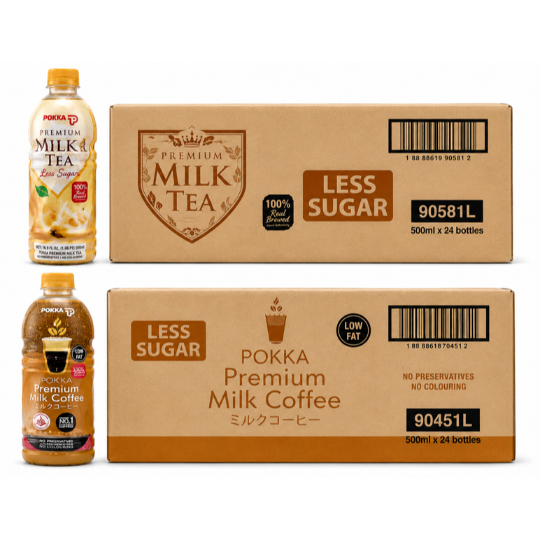 Pokka Premium Milk Tea/Coffee Less Sugar (24btls x 500ml) | Shopee ...