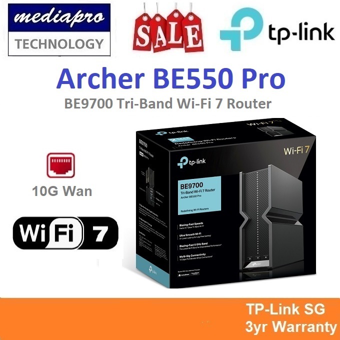 TP-Link Archer BE550 PRO BE9700 Tri-Band Wi-Fi 7 Router with 1