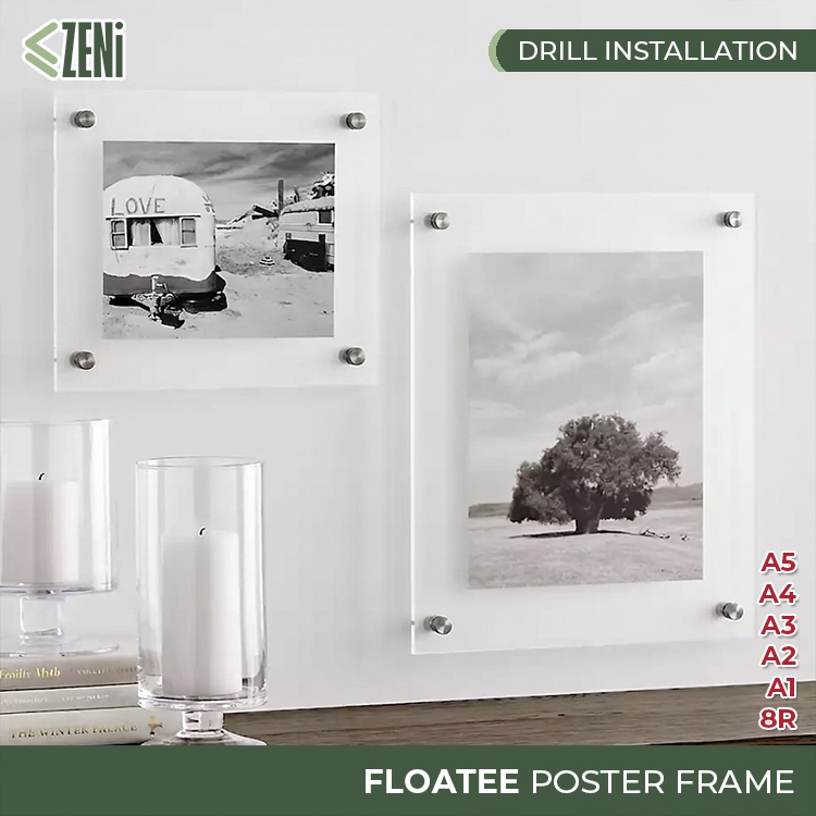 ZENi FLOATEE Acrylic Frame | A4 A3 A2 Wall Mounted Poster Advertisement ...