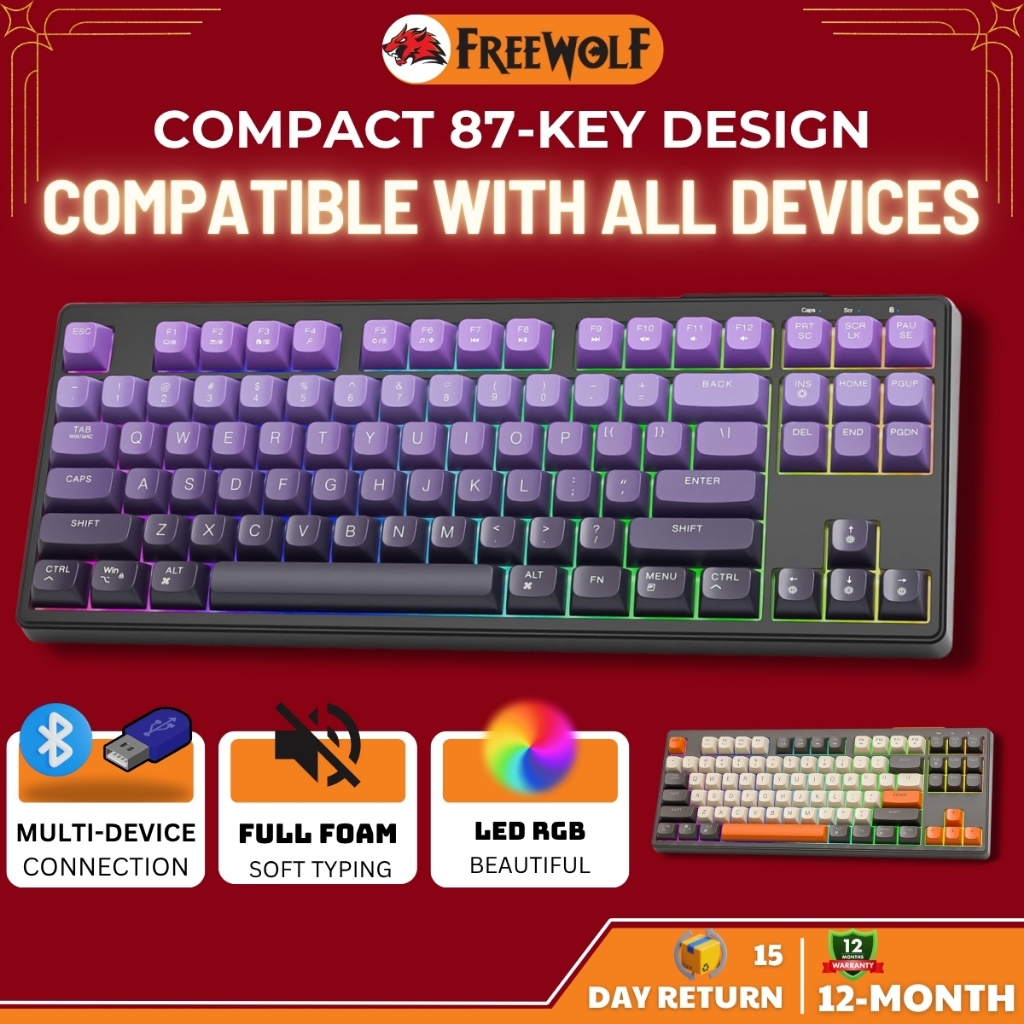 Free Wolf M87 RGB Wireless Keyboard Bluetooth 5.0 / 2.4G | PBT Keycaps ...