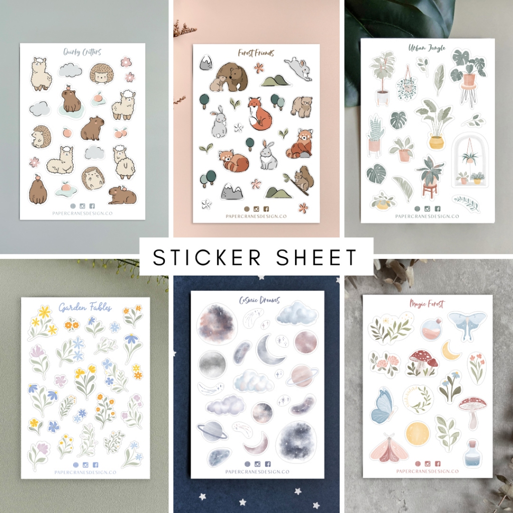 Assorted Cute Illustrated Sticker Sheet for Journals Notebooks ...