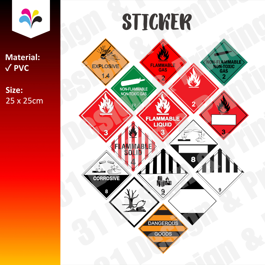 DG Label Sticker 25x25cm Class 1 2 2.2 3 4 5 6 7 imco 8 9 Marine ...