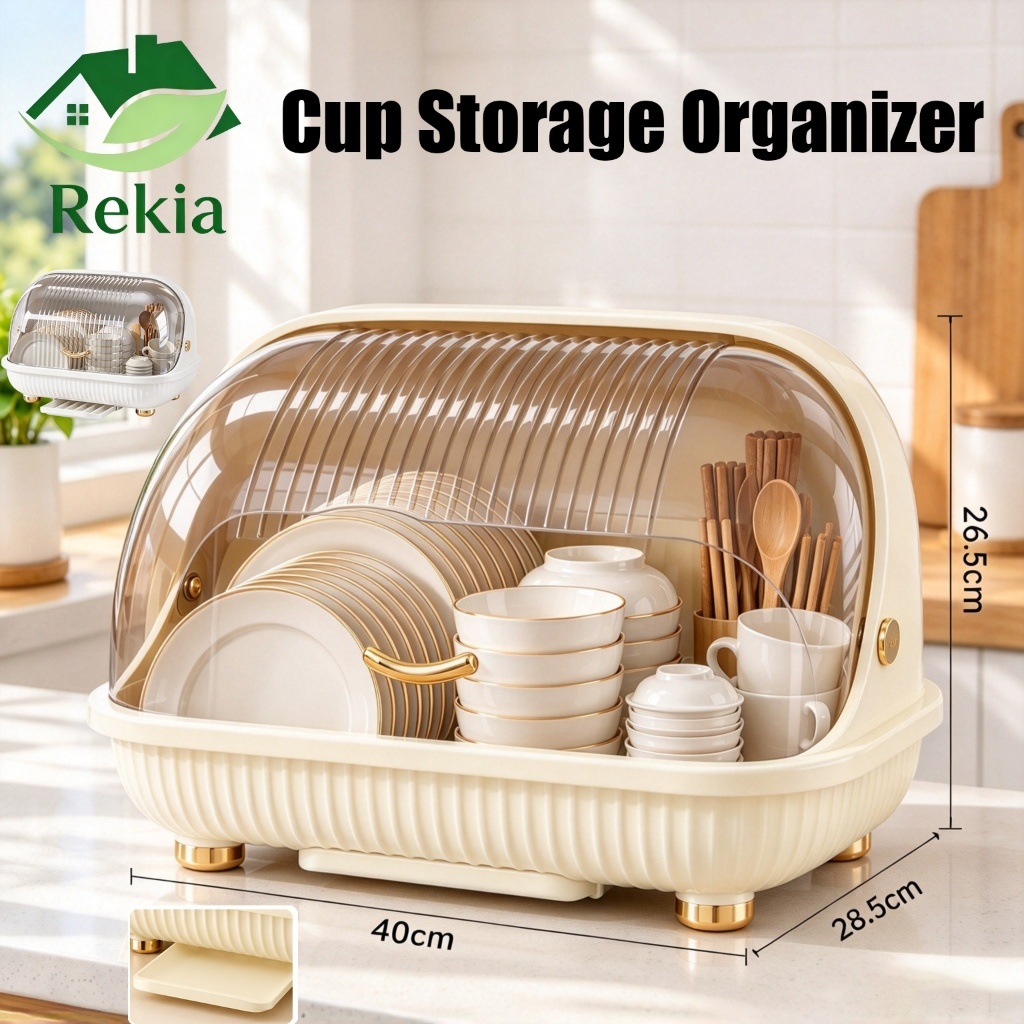 【SG】Cup Storage Organizer Desktop Water Glass Holder Drain Tray 36cm PP ...