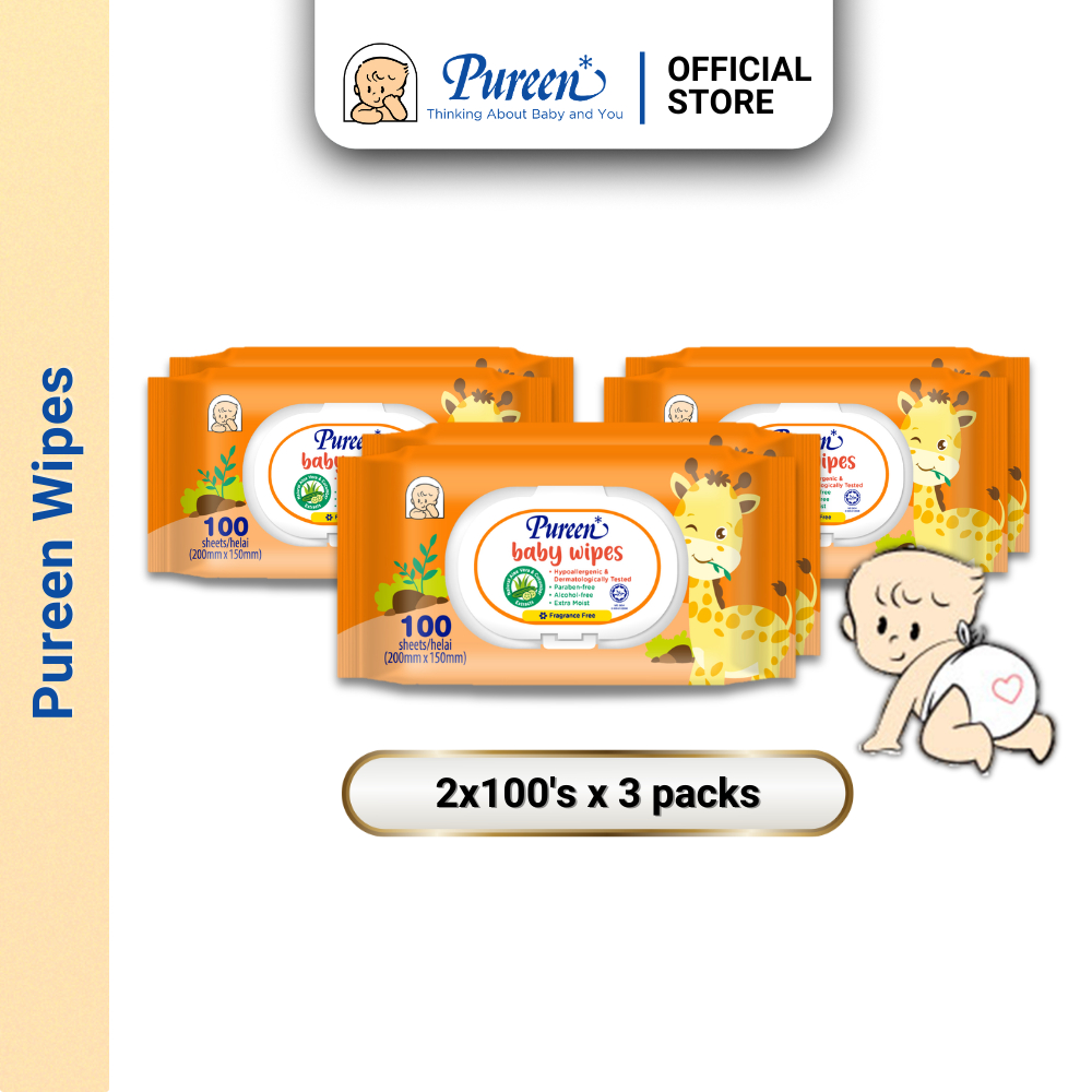 Pureen Baby Fragrance-Free Wipes 2x100s x 3 packs (Bundle Sale ...