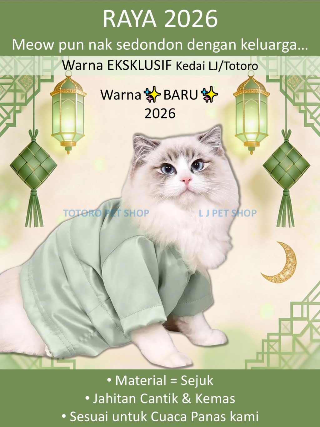 Premium Cat Raya Clothes 2026 - Unisex Baju Raya Kucing - Dog Clothes ...