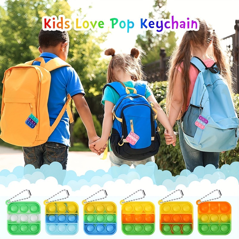 Mini Pop It Keychain Bubble Fidget Toy Silicone Push Pop Stress Relief ...