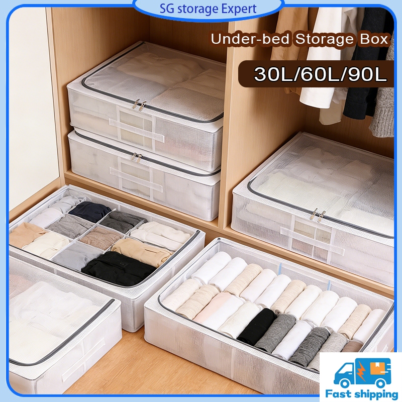 【Stock】Collapsible Storage Box Transparent Under-Bed Storage Box ...