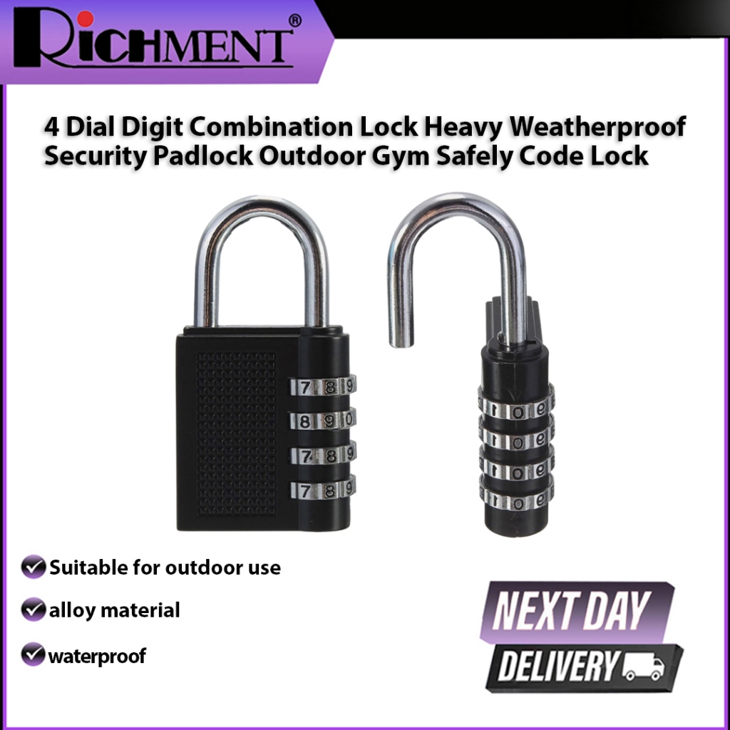 4 Dial Digit Combination Lock Heavy Duty Weatherproof Security Padlock ...