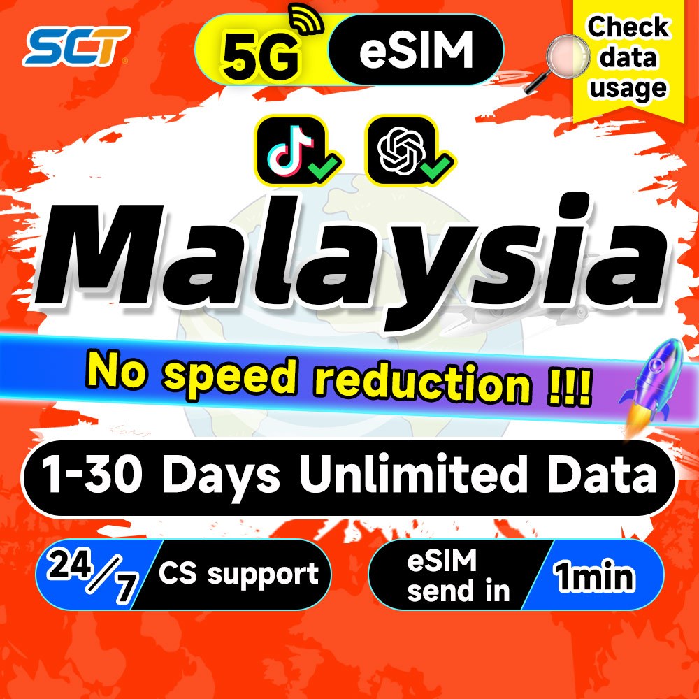 SCT Malaysia eSIM 1-30Days Daily 500MB-10GB Unlimited 4G/5G Data ...