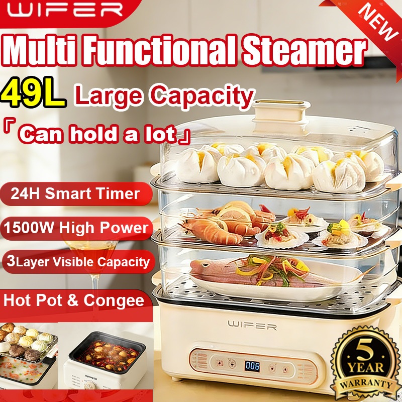 Steamer Cooker WIFER 2026 Upgrade 49L Large Capacity Electric Steamer ...