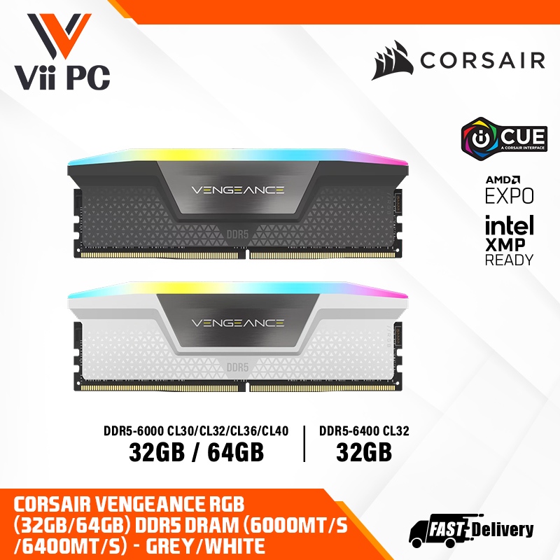 CORSAIR VENGEANCE RGB DDR5 2 x 16GB / 2X32GB 6400Mhz / 6000MHZ