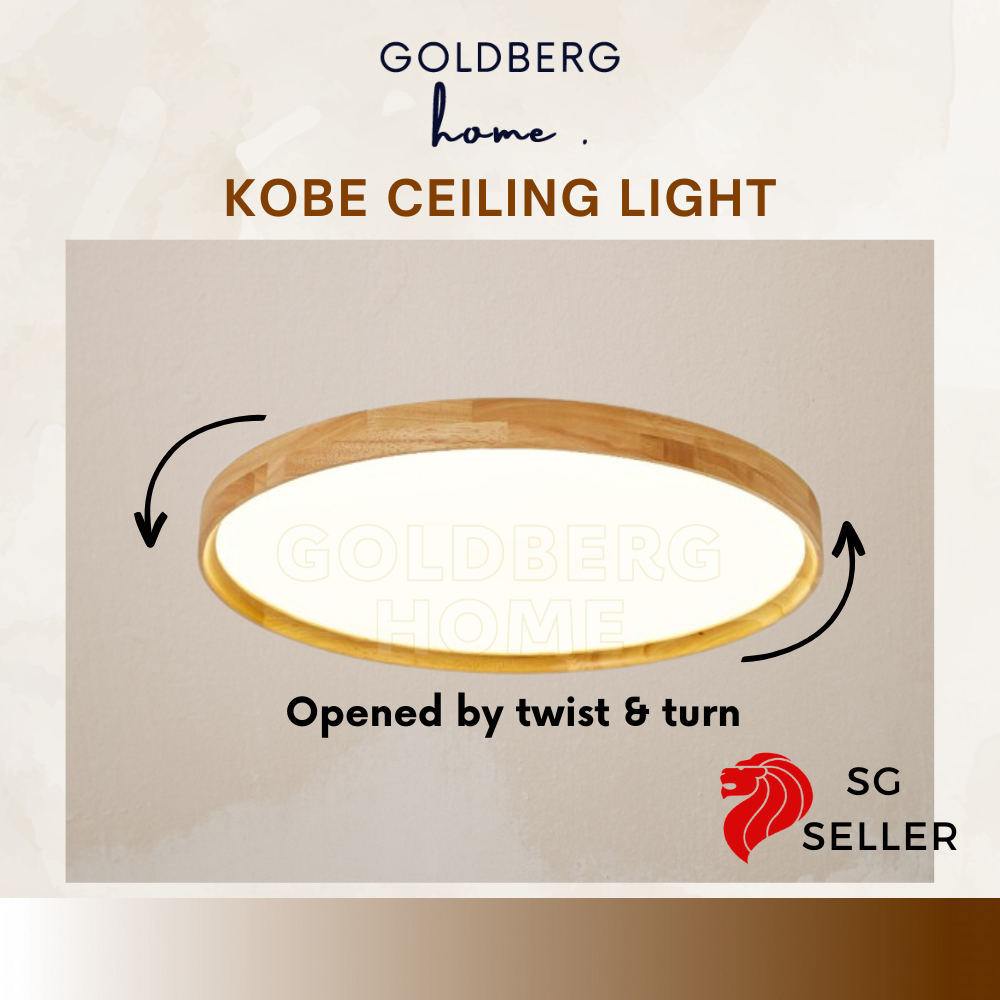 Kobe Real Wood 40cm 36W LED Ceiling Light -Twist & Turn open | Goldberg ...