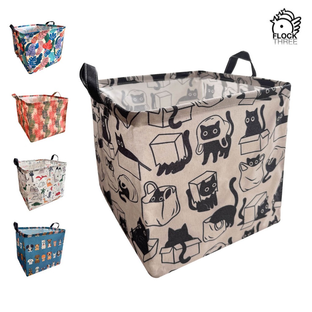 FLOCK THREE Canvas Storage Bin – Collapsible Fabric Basket with Handles ...