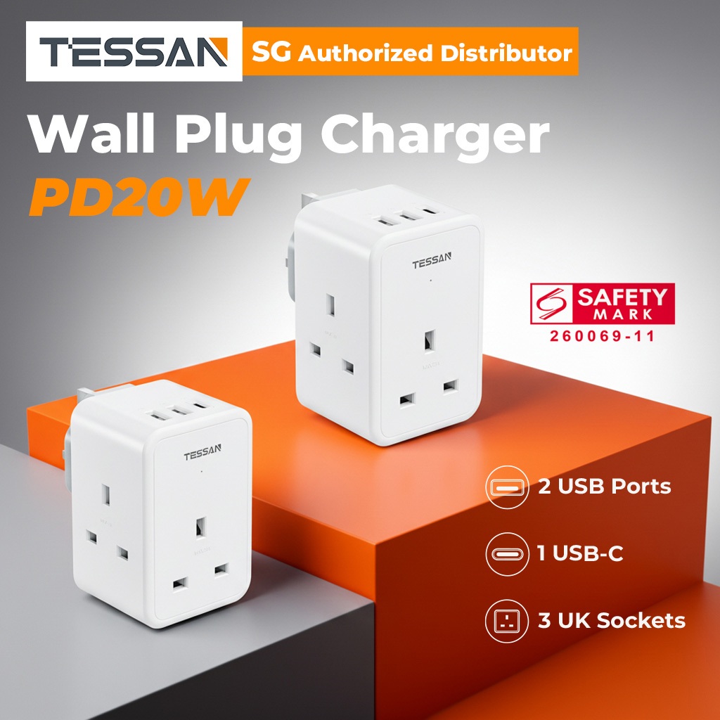 TESSAN Singapore Multi Plug Socket Adapter with USB Type C Wall Plug ...