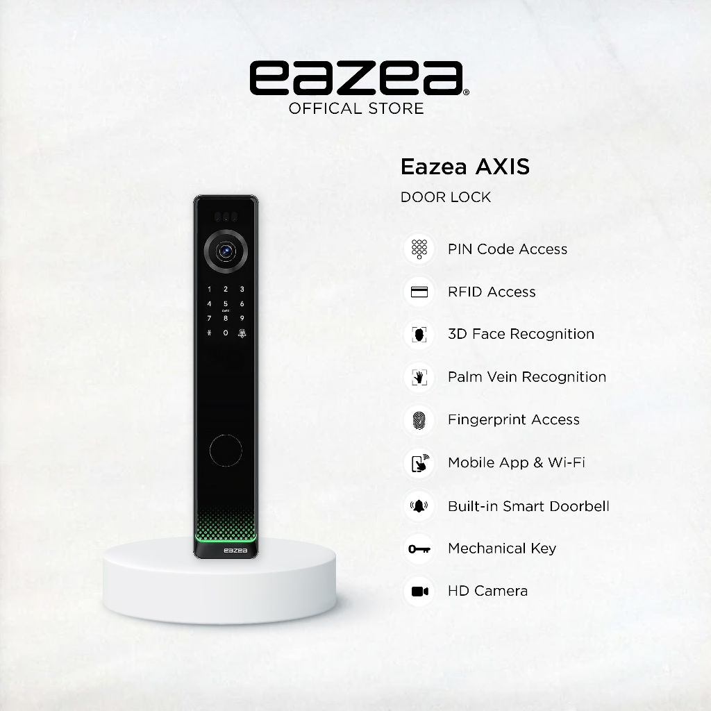 EAZEA AXIS Smart Door Lock with 3D Face Palm Vein Fingerprint Keyless ...