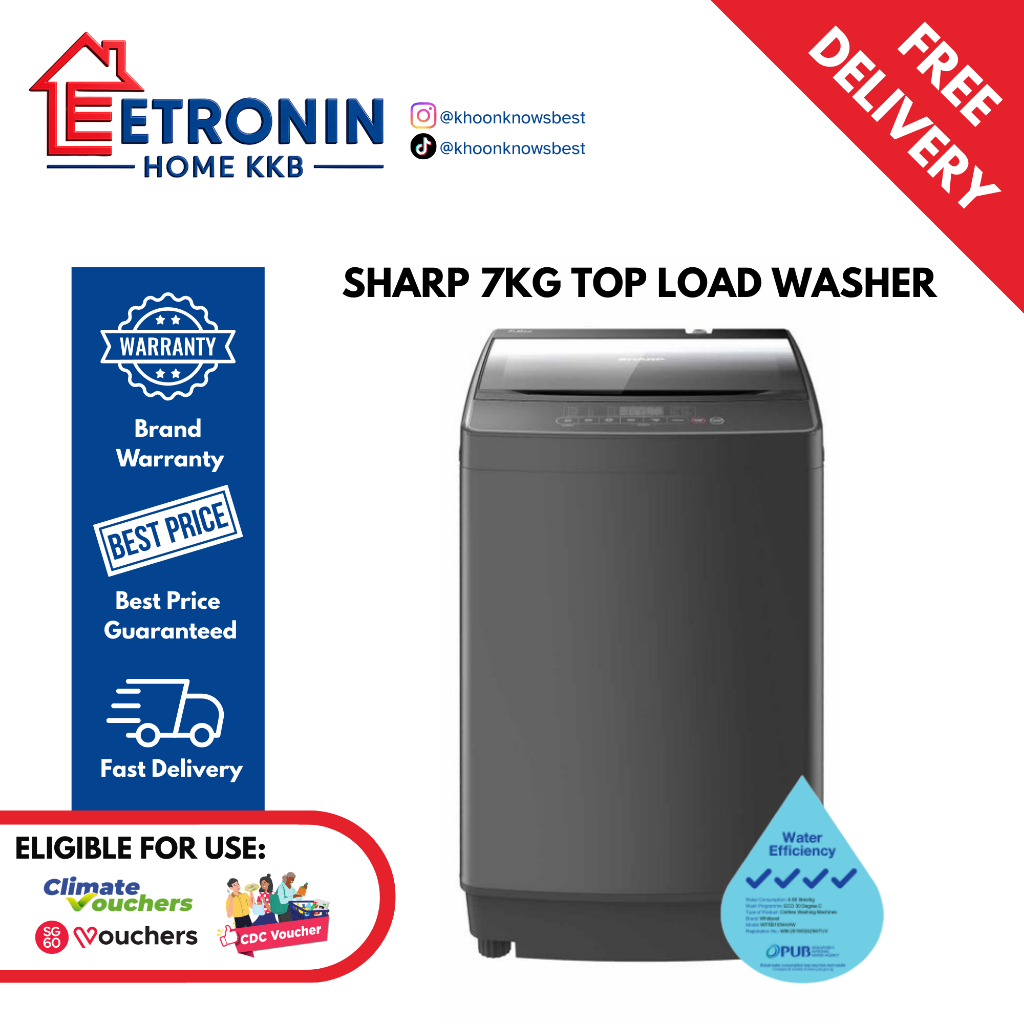 *Climate Voucher Eligible* SHARP 7KG Top Load Washing Machine ES-G70G2 ...