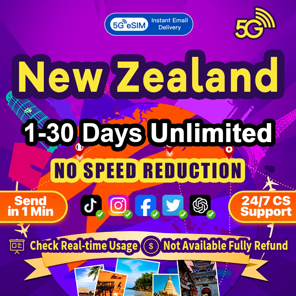 New Zealand eSIM 5G High speed 1-30 Days 500MB-15GB Unlimited Data ...