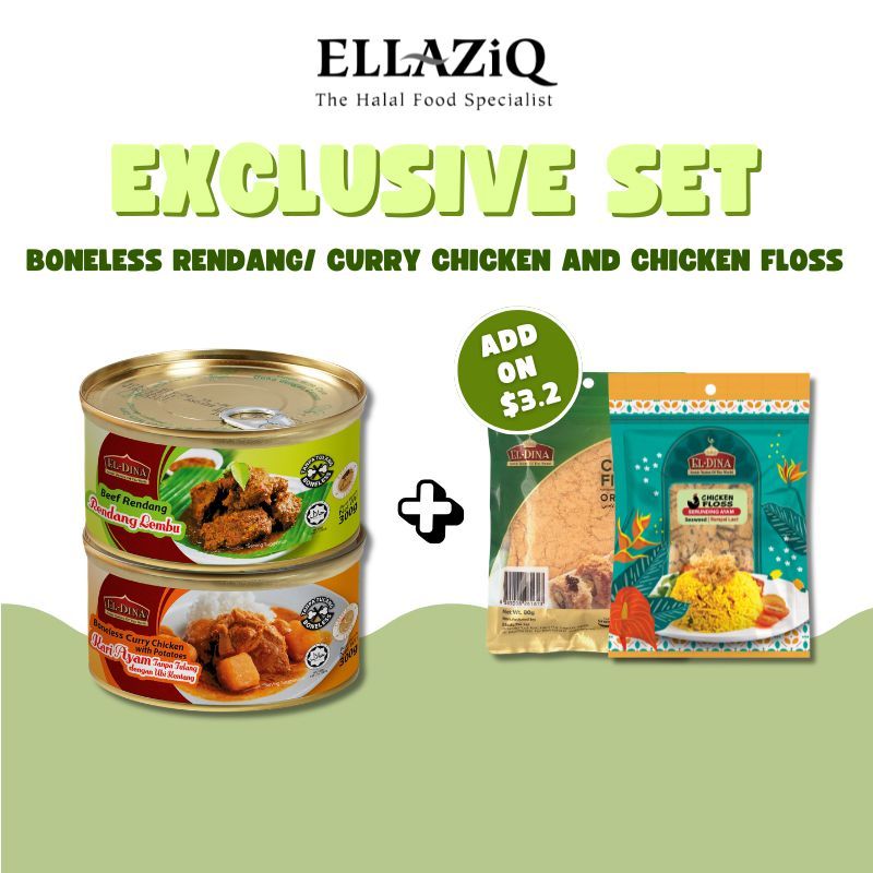 [Exclusive Set] El-dina Boneless curry chicken/ Beef Rendang Canned ...