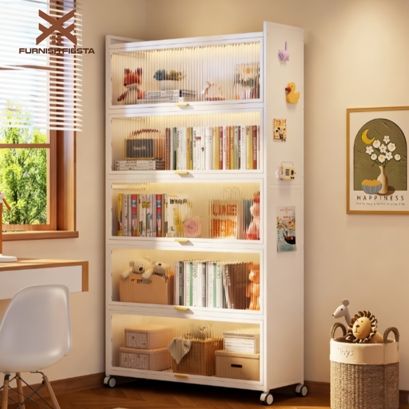 Steel Book Cabinet with Doors Dustproof Storage Cabinet Movable Book ...