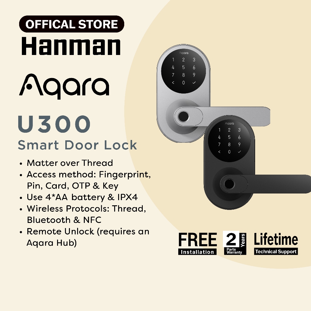 AQARA SMART LOCK U300. FINGERPRINT/CARD/PIN/KEY+MOBILE APP+OTP+REMOTE ...