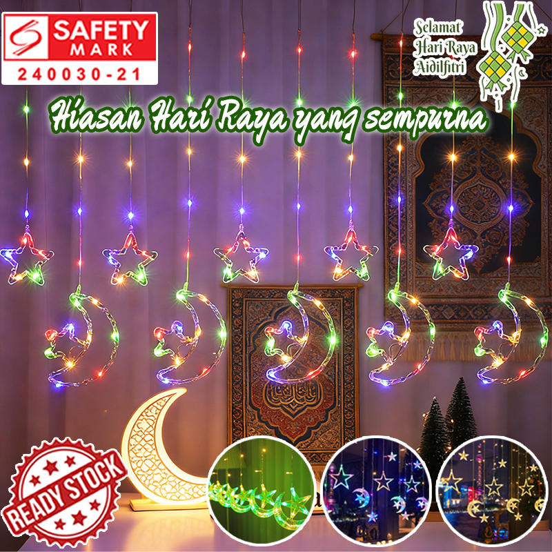 Star Moon Hari Raya Lights 5M 11Modes Lampu Raya Led Curtain Lights ...
