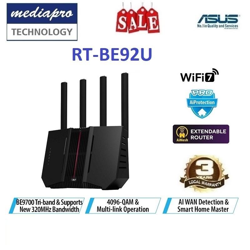 ASUS RT-BE92U BE9700 Tri-band WiFi 7 Router, supports MLO, AiMesh ...