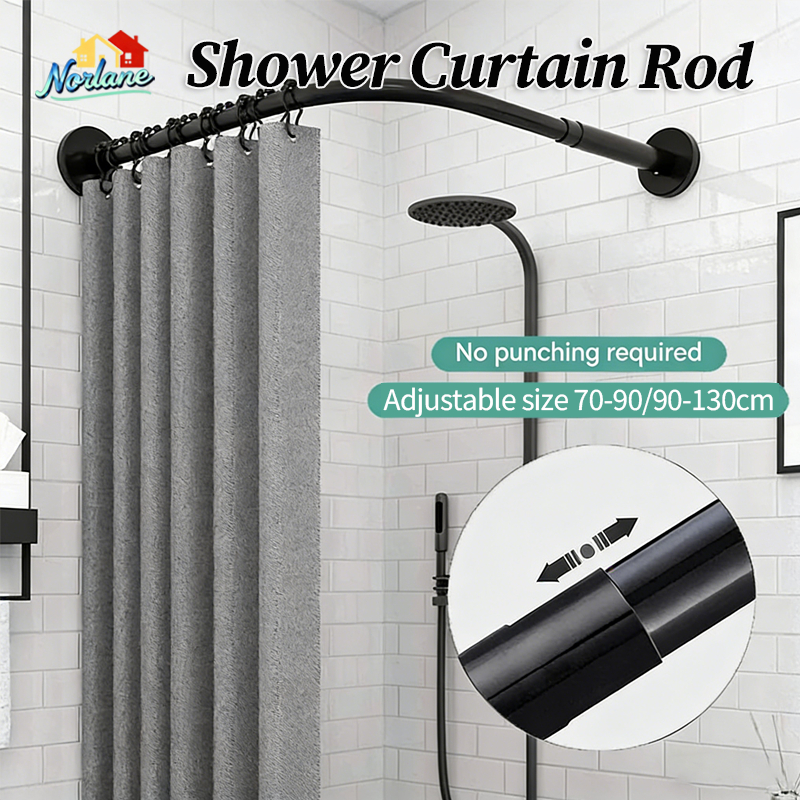【SG】Adjustable Arc Shower Curtain Rod No Drilling Required Telescopic ...