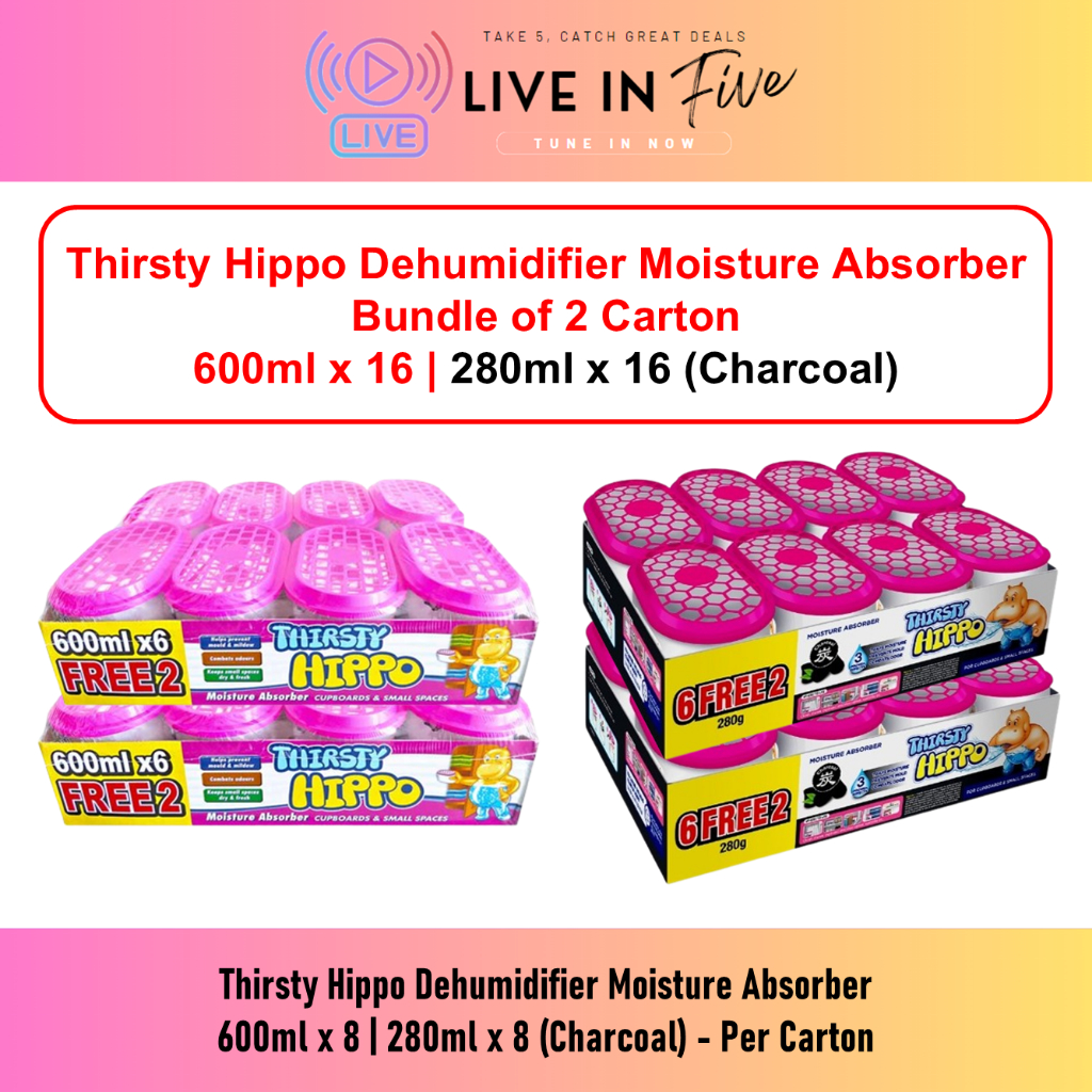 [Bundle of 2] Thirsty Hippo Dehumidifier Moisture Absorber 600ml x16 ...