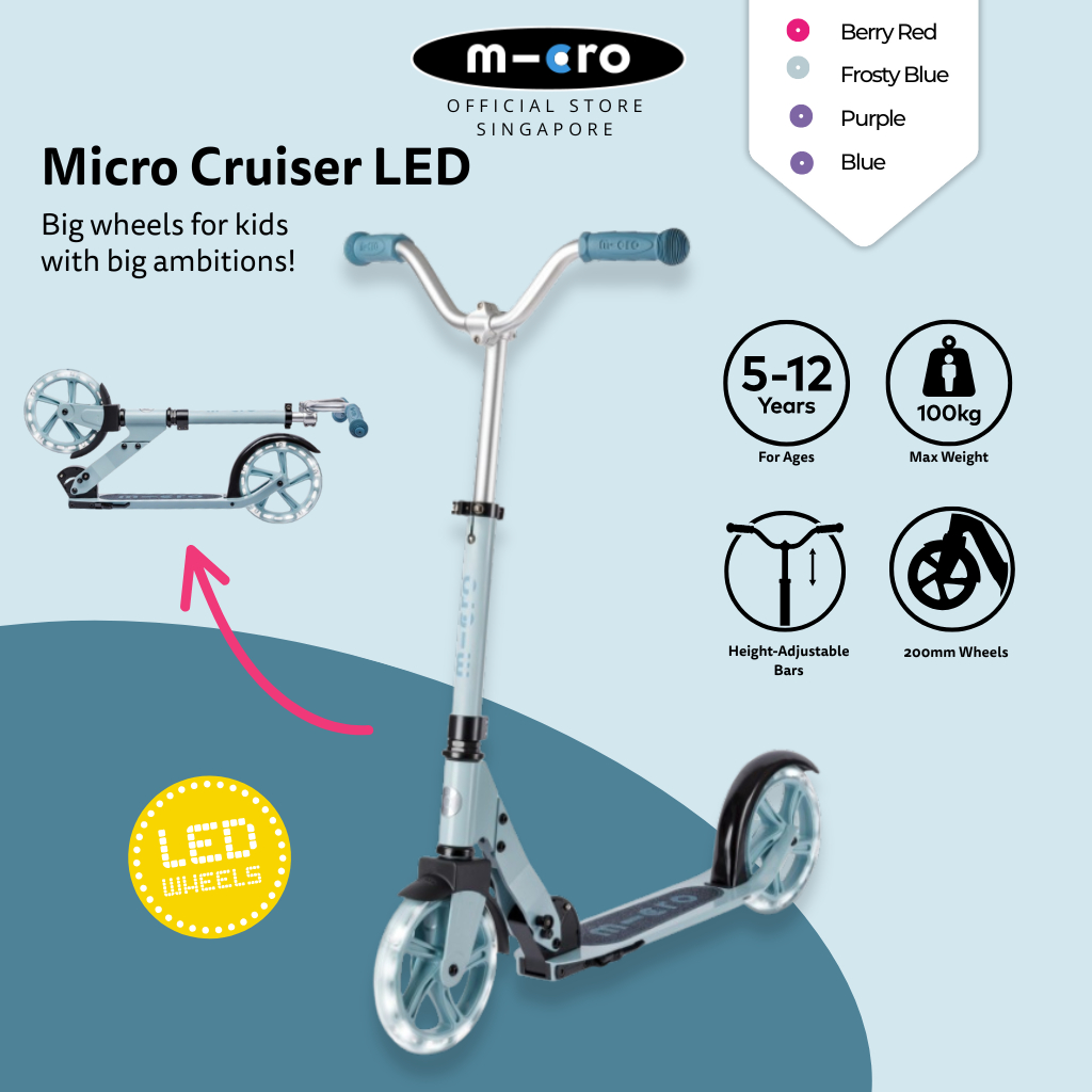 Micro Cruiser LED Foldable Large 2-Wheel Kids Scooter | Foldable ...
