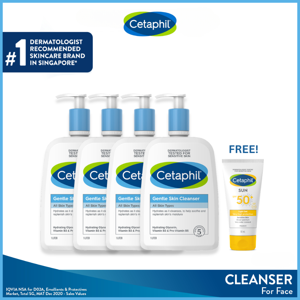 Cetaphil Exclusive Brand Box(Gentle Skin Cleanser 1L x4 + FREE Sun ...