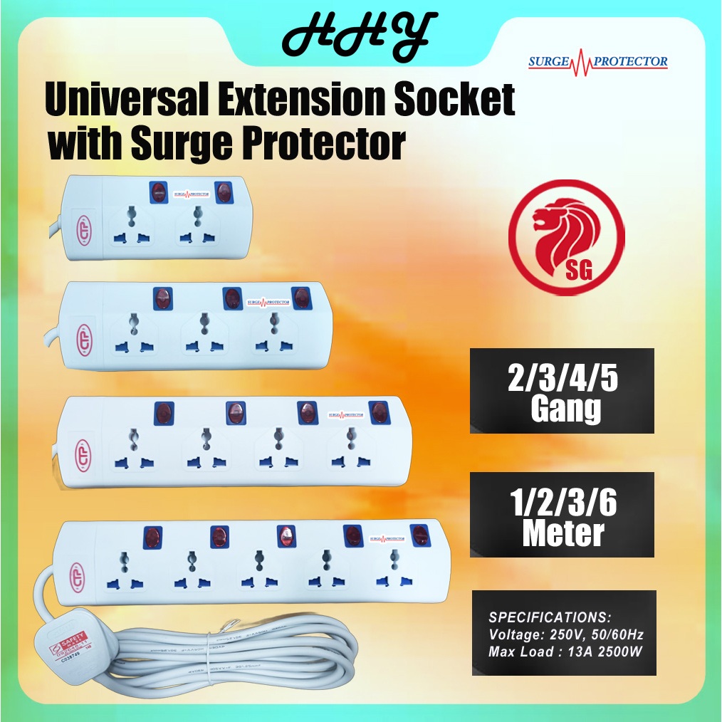 CTP 2/3/4/5 Way Universal Portable Socket Outlet (1/2/3/6 Meters ...